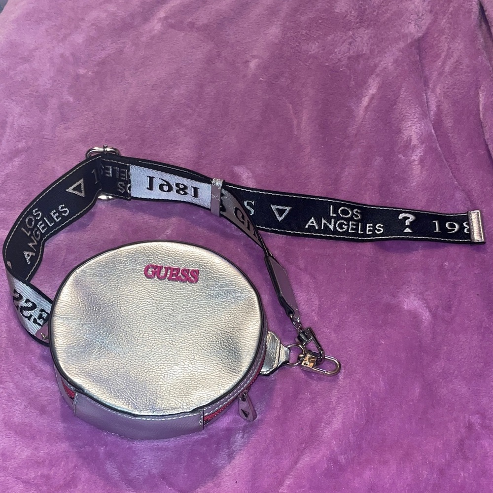 Guess Metallic Silver Round Crossbody or Fanny Pack